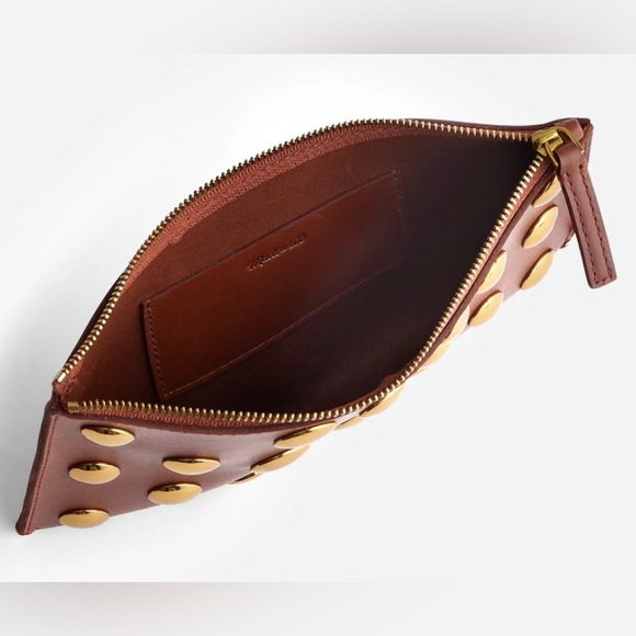 NWT Madewell The Pouch Clutch Leather Studded in Soft Mahogany - Picture 2 of 9